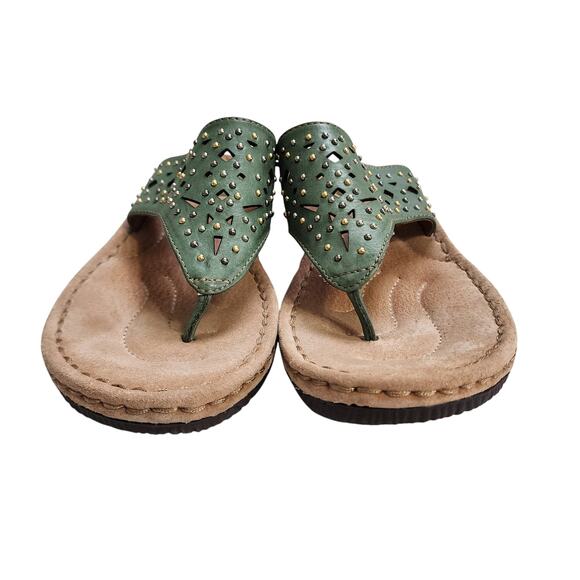 Clarks Artisan Womens Amaya Trong Leather Embellished Sandals Size 9 Green - Picture 3 of 9